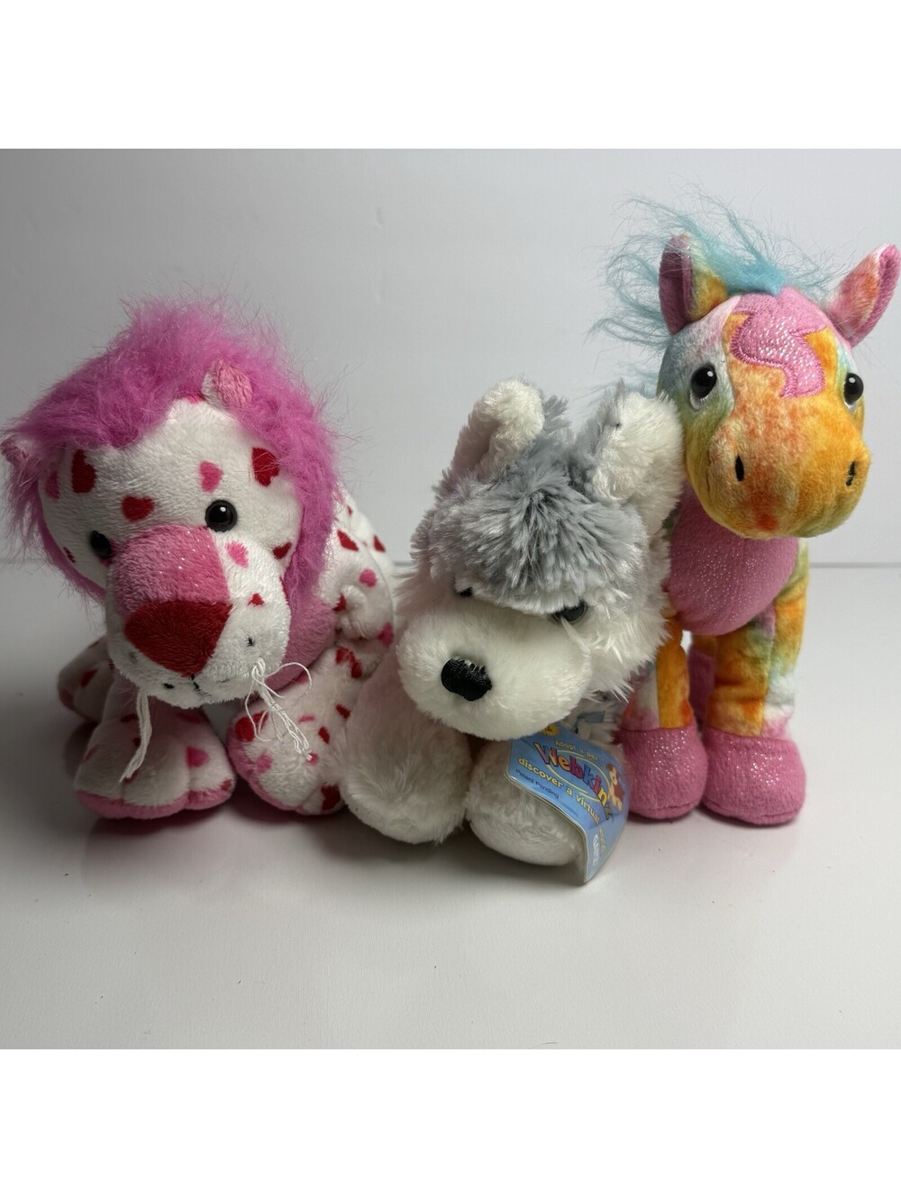 GANZ Webkinz Lot Husky Tie Dyed Pony Love Lion Plush Pink Mane Heart Bundle Toy